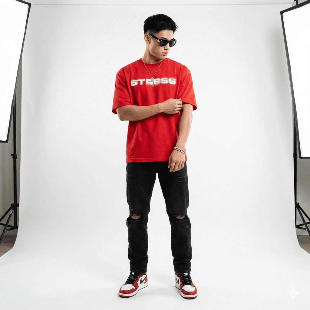 FTS "STRESS - LOGO" Boxy Tee - Red - Ảnh 7