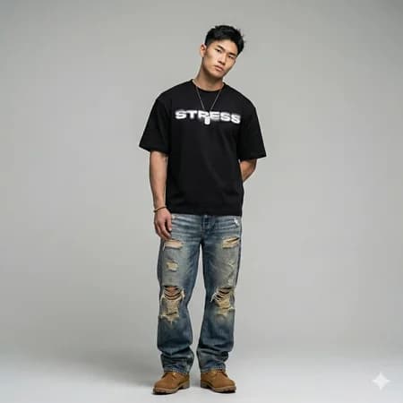 FTS "STRESS - LOGO" Boxy Tee - Black - Ảnh 2