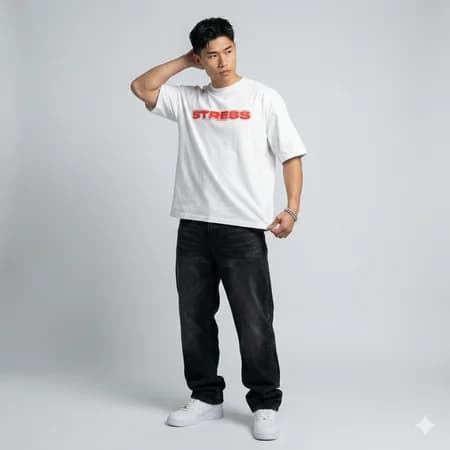 FTS "STRESS - LOGO" Boxy Tee - White - Ảnh 4
