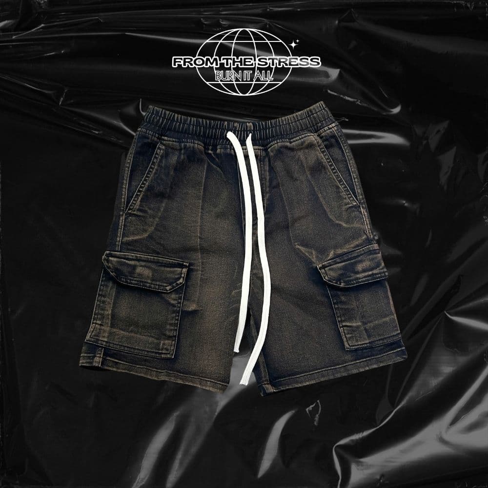 [F.T.S] KHAKI CARGO SHORTS – "BURN IT ALL" EDITION - Black