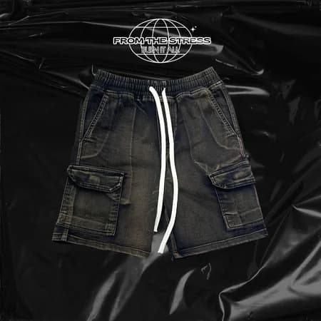 [F.T.S] KHAKI CARGO SHORTS – "BURN IT ALL" EDITION - Black