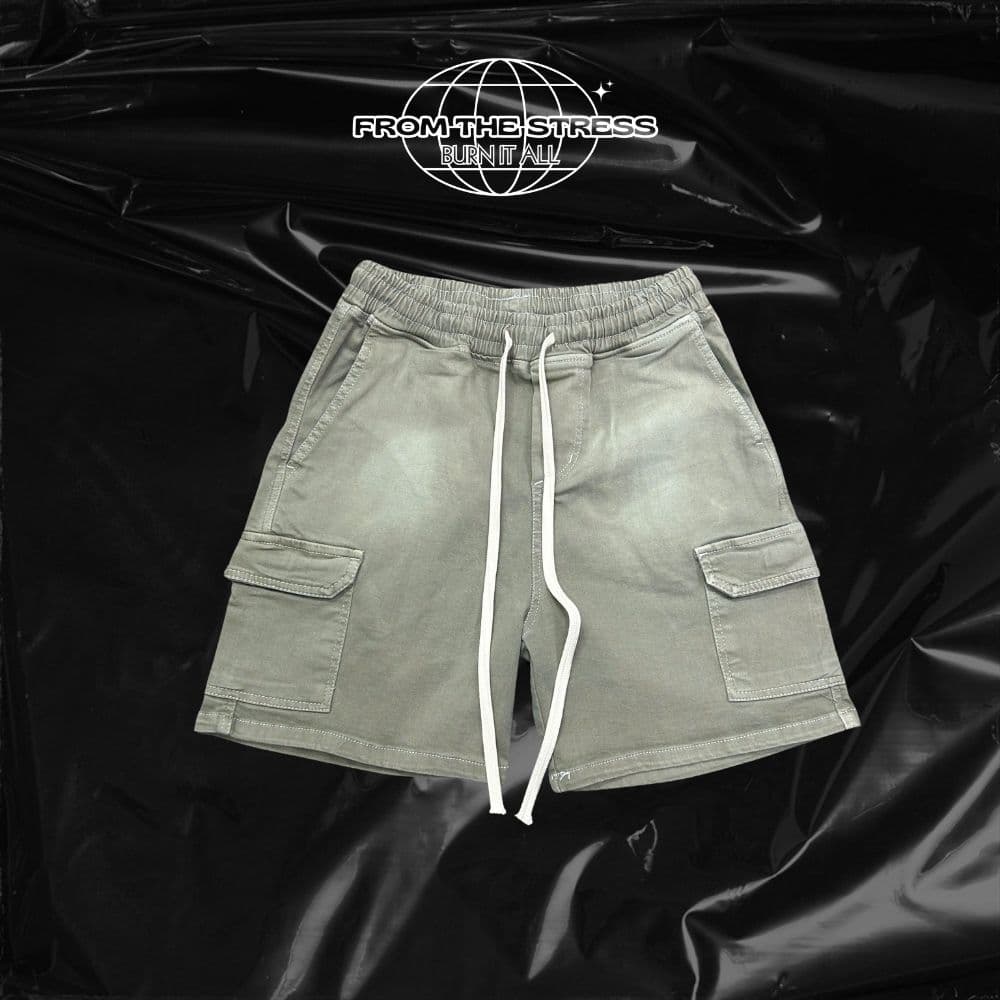 [F.T.S] KHAKI CARGO SHORTS – "BURN IT ALL" EDITION - Gray