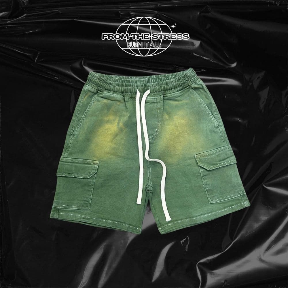 [F.T.S] KHAKI CARGO SHORTS – "BURN IT ALL" EDITION - Green