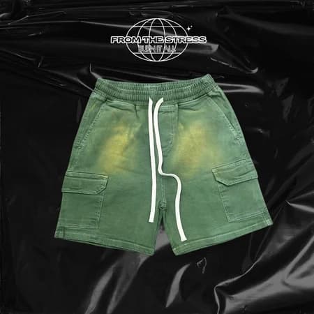 [F.T.S] KHAKI CARGO SHORTS – "BURN IT ALL" EDITION - Green